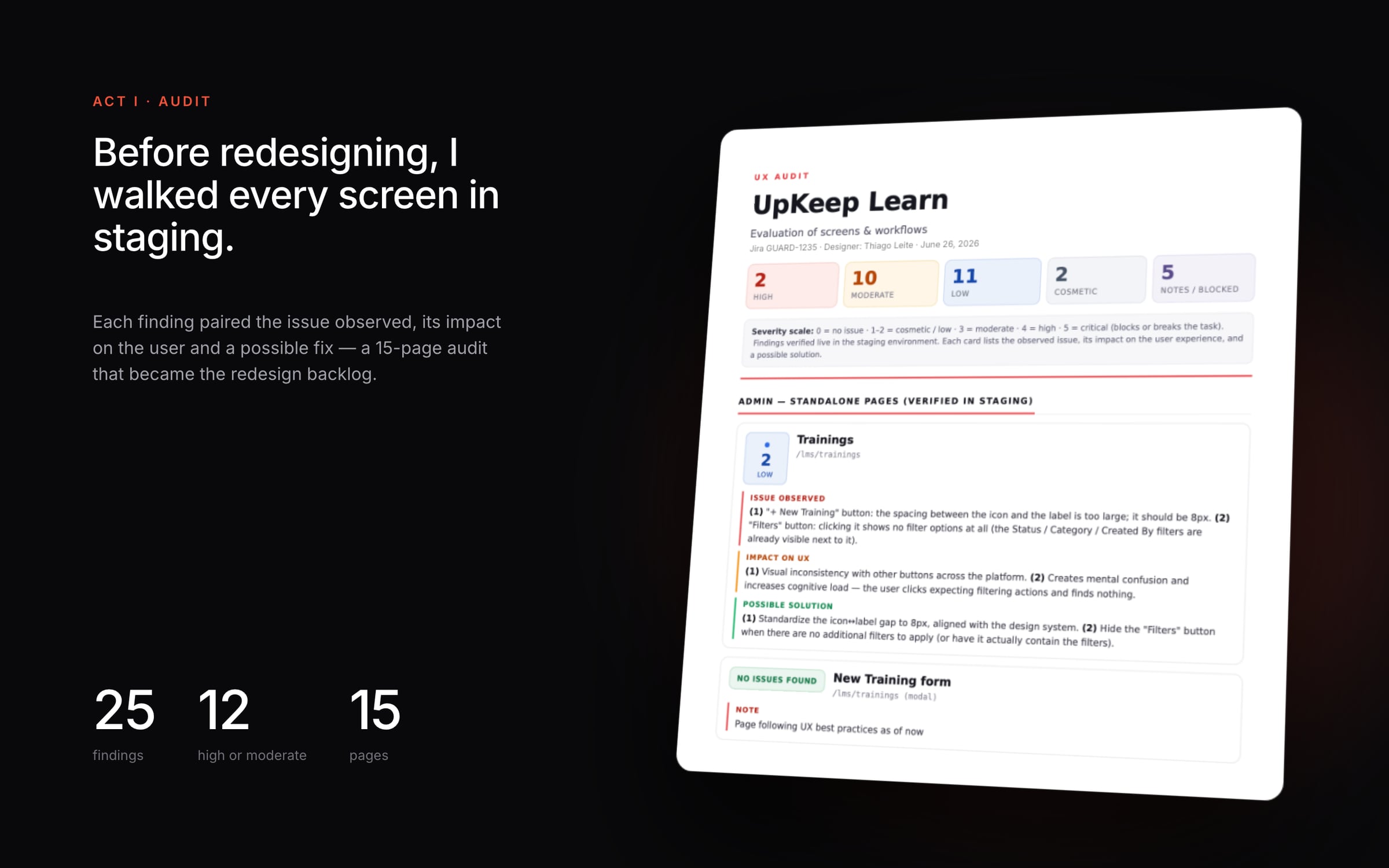 Audit findings on the live product