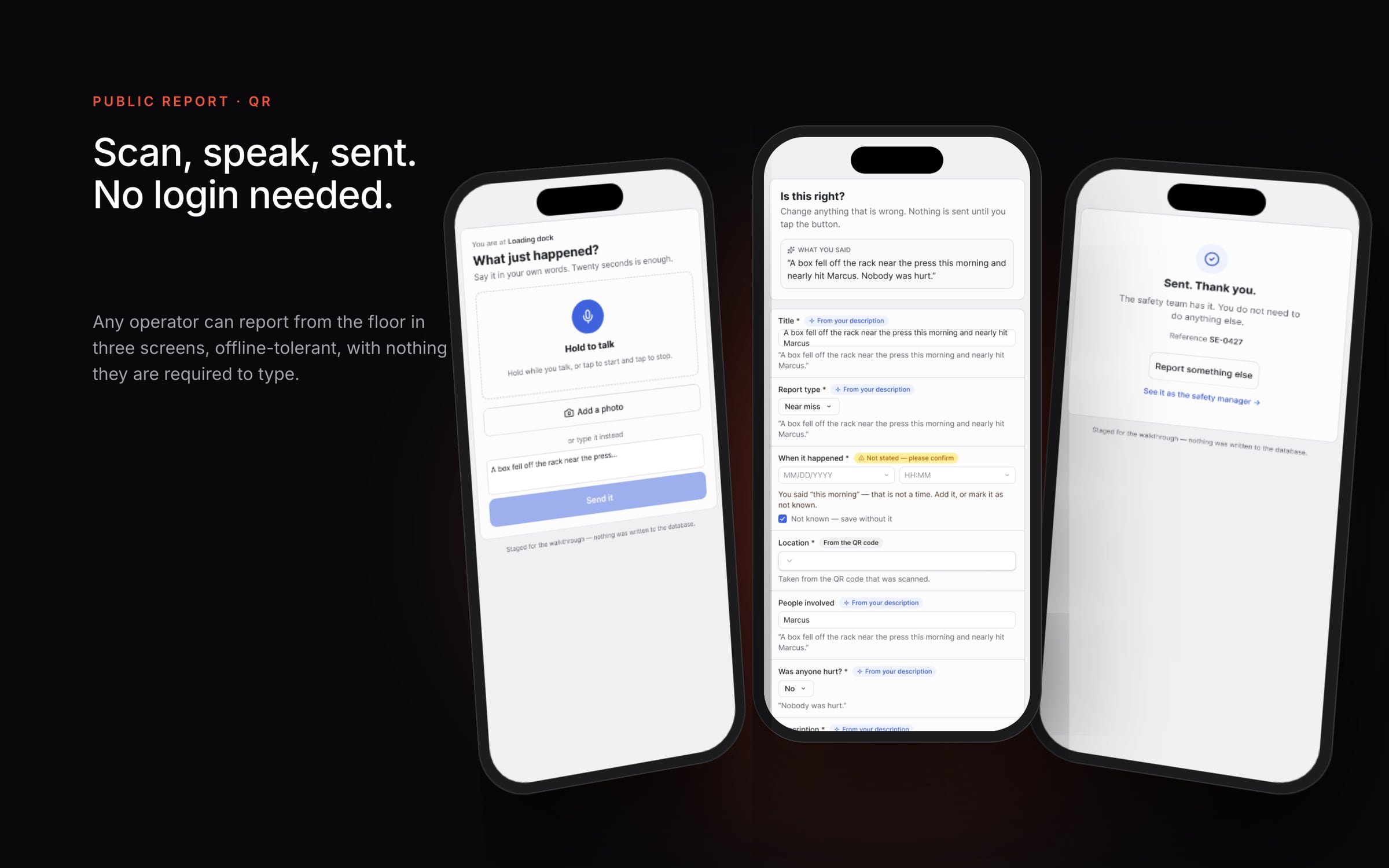 Reporting by scanning a QR code on the phone