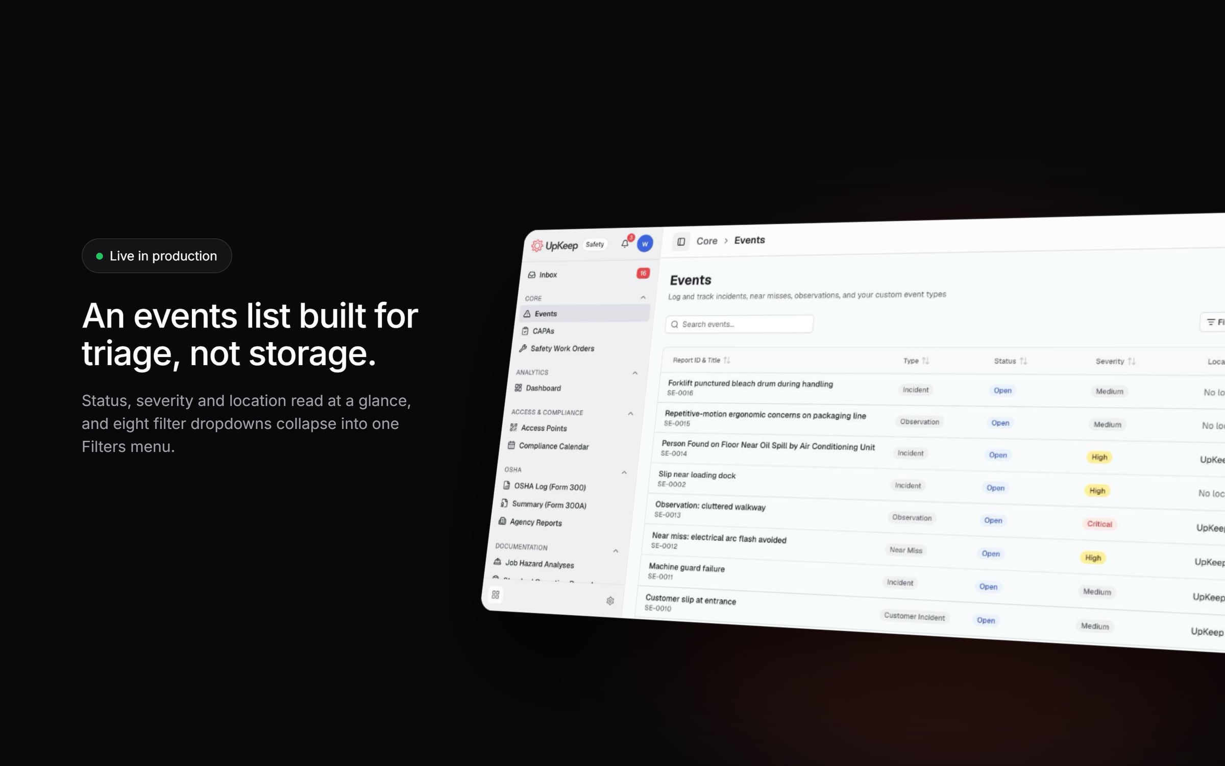 The rebuilt list of events, the other early release.